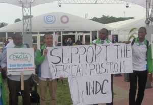 Miembros de la Alianza Panafricana de Justicia Climática se manifiestan en la conferencia de cambio climático en Lima. Crédito: Wambi Michael/IPS