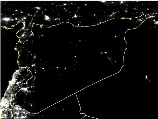 Una imagen satelital de Siria en febrero y marzo de 2015. Crédito Xi Li/Universidad de Wuhan