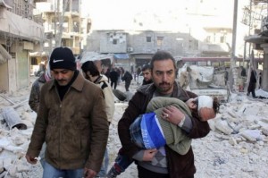 Las consecuencias de un bombardeo en Alepo, Siria, en febrero de 2014. Crédito: Freedom House/cc by 2.0