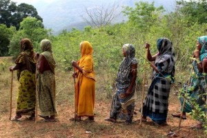 Mujeres de la aldea tribal de Gunduribadi, en el estado oriental de Odisha, en India, patrullan la selva con palos para evitar la tala ilegal. Crédito: Manipadma Jena/IPS