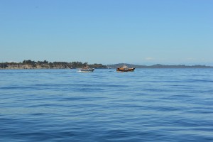 Lanchones pesqueros atraviesan el Canal del Chacao, frente a las costas de la Isla Grande de Chiloé, en la Región de Los Lagos, en el sur de Chile. Crédito: Claudio Riquelme/IPS