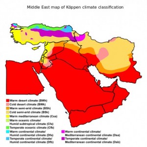 Mapa de Medio Oriente de la clasificación de Köppen, del 20 de febrero de 2016. Mejorado, modificado y vectorizado por Ali Zifan. Crédito: Creative Commons.