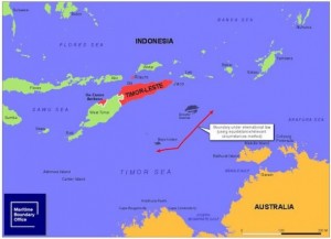 Timor Oriental quiere fijar un límte marítimo permanente con Australia en el medio del mar que los seapra. Fuente: Oficina de Límites Marítimos de Timor Oriental.