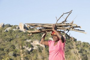Constance Huku, de la localidad rural de Masvingo, en el sudeste de Zimbabwe, carga leña. Crédito: Sally Nyakanyanga / IPS