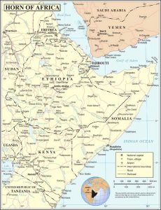 Mapa del Cuerno de África. Fuente: Departamento de Operaciones, sección de cartografía de las Naciones Unidas.