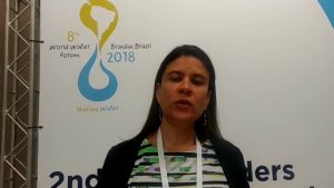 Fabiola Tábora, la secretaria ejecutiva de la oficina de la Asociación Mundial para el Agua (GWP) en América Central, durante una de las reuniones preparatorias del Foro Mundial del Agua, que acogerá Brasilia en marzo de 2018. Crédito: GWP Centroamérica