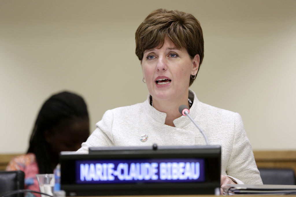 Ministra de Desarrollo Internacional de Canadá, Marie-Claire Bribeau, gran defensora de elevar los fondos para el desarrollo. Crédito: Cortesía Ryan Brown/ONU Mujeres.