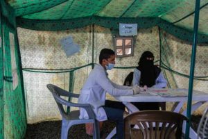Tents set up at Alsabeen hospital in Sana'a Yemen for screening suspected cholera cases.
