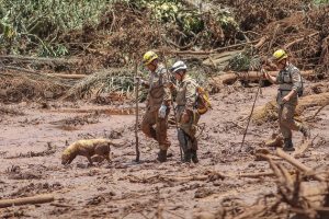 Parte de uno de los equipos de rescate el lunes 28 de enero, en la localidad brasileña de Brumadinho, donde la rotura de un dique en una balsa de residuos mineros provocó una nueva tragedia humana y ambiental en Brasil. Crédito: Ricardo Tucker/Fotos Públicas