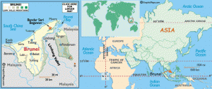 Mapa de Brunéi, en el norte de la isla de Borneo, y su ubicación dentro de la región de Asia Pacífico. Crédito: Mapamundial