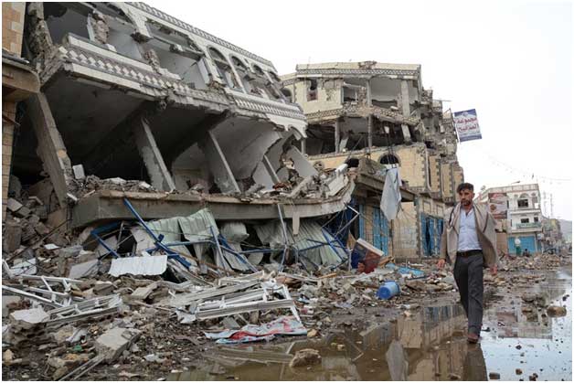 Imagen de la destrucción en una zona civil de una ciudad de Yemen, que dejan cuatro años de guerra. Crédito: ONU