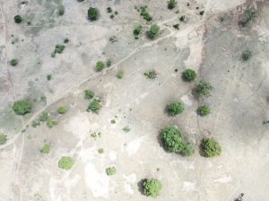 Imagen aérea de una zona de la región del Alto Este, en Ghana, antes de la restauración de la tierra degradada. Los expertos dicen que los jóvenes de África deben involucrarse en proyectos de recuperación de los suelos para que estos tengan éxito. Crédito: Albert Oppong-Ansah / IPS