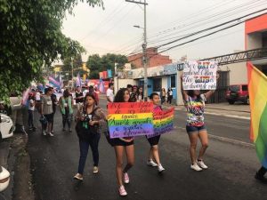 Activistas de la comunidad LGBT hondureña durante una demostración en 2019 en Tegucigalpa. En este país, El Salvador y Guatemala la persecución de que son víctimas les fuerza a buscar el casi imposible asilo en Estados Unidos. Foto: Mirte Postema/HRW