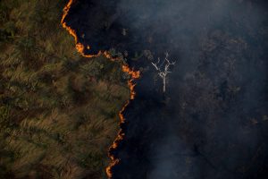 Un incendio en un bosque amazónico brasileño, en la frontera con Bolivia. La devastación por los incendios crece en Brasil y otros países amazónicos y es un factor que contribuye a la crisis climática, una prioridad anunciada por el presidente electo estadounidense, Joe Biden. Foto: Bruno Kelly/Amazônia Real-Fotos Públicas