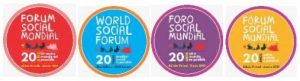 El logo en cuatro idiomas del Foro Social Mundial 2021, con las diferentes regiones del planeta vistas desde el Sur, la mirada alternativa de la sociedad civil mundial. Foto: FSM