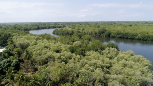 Vista aérea del Estero de Jaltepeque, en San Luis La Herradura, un municipio en el sur de El Salvador, en la costa al océano Pacífico, en donde se desarrolla, en las comunidades circunadantes, un programa de desarrollo sostenible que incluye el uso de cocinas solares y el aprovechamiento sostenible de la pesca y la agricultura. Foto: Edgardo Ayala /IPS