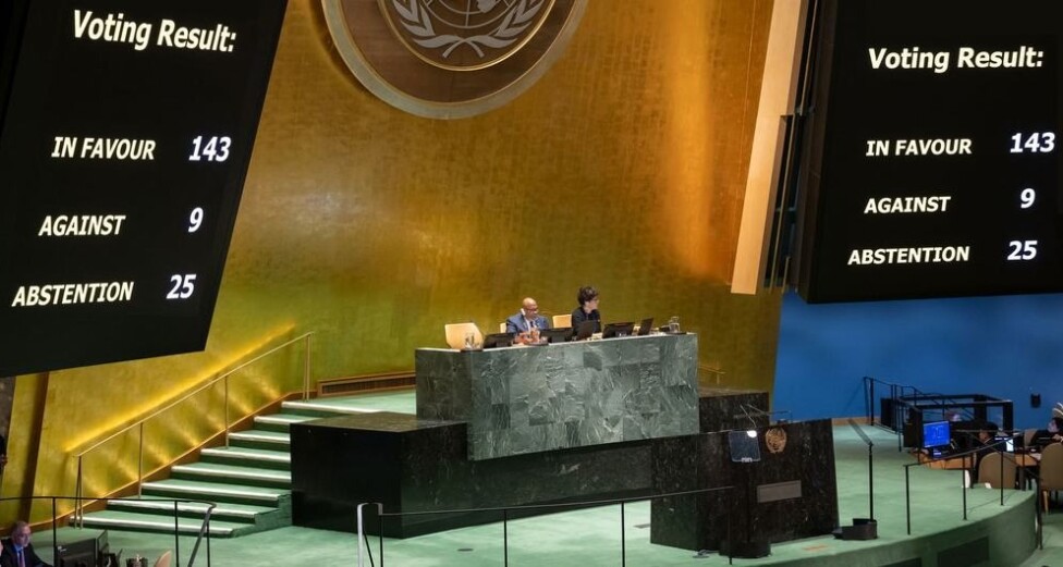Resultados de la votación de la Asamblea General sobre la resolución respecto a la posición de Estado Observador de Palestina. 10 de mayo de 2024. Imagen: ONU/Manuel Elías